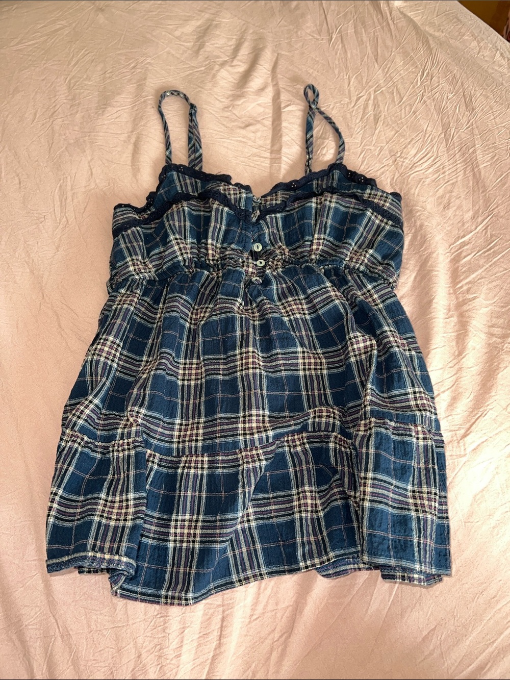 Women’s ' Navy Plaid Spaghetti Strap Camisole Top